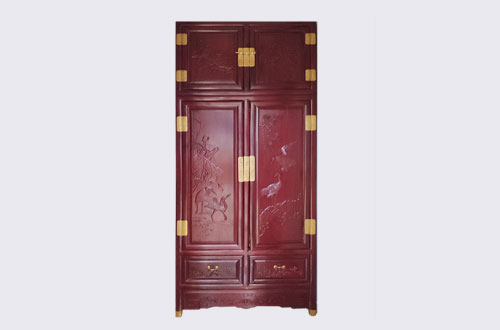 通化高端中式家居装修深红色纯实木衣柜