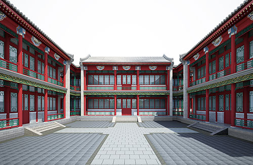 通化北京四合院设计古建筑鸟瞰图展示